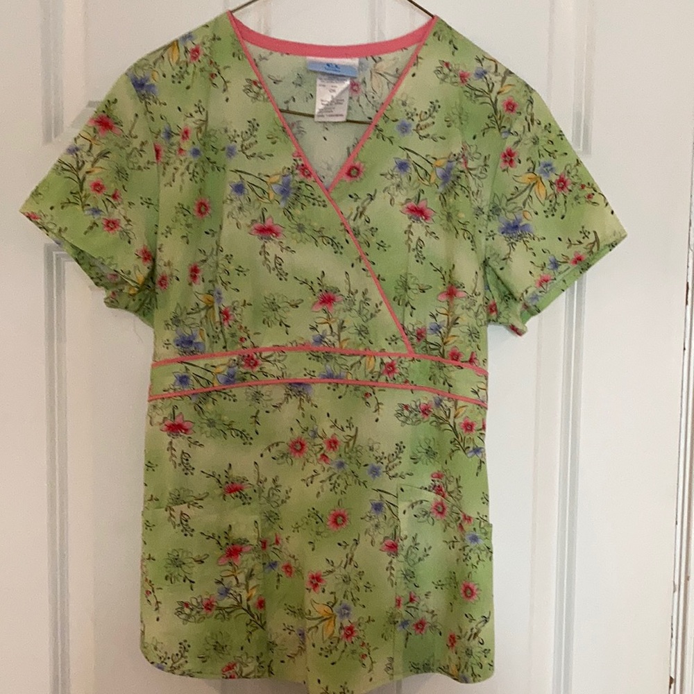 2 Pretty spring scrub tops, gently worn, sold together